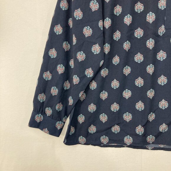 New Wonderly Large Navy Abstract Print Split Neck Long Sleeve Popover Blouse - Picture 4 of 11